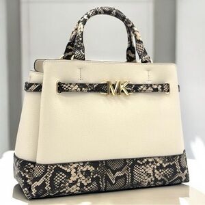 Michael Kors Large Reed CZ Belted Satchel Bag Light Cream Multi
